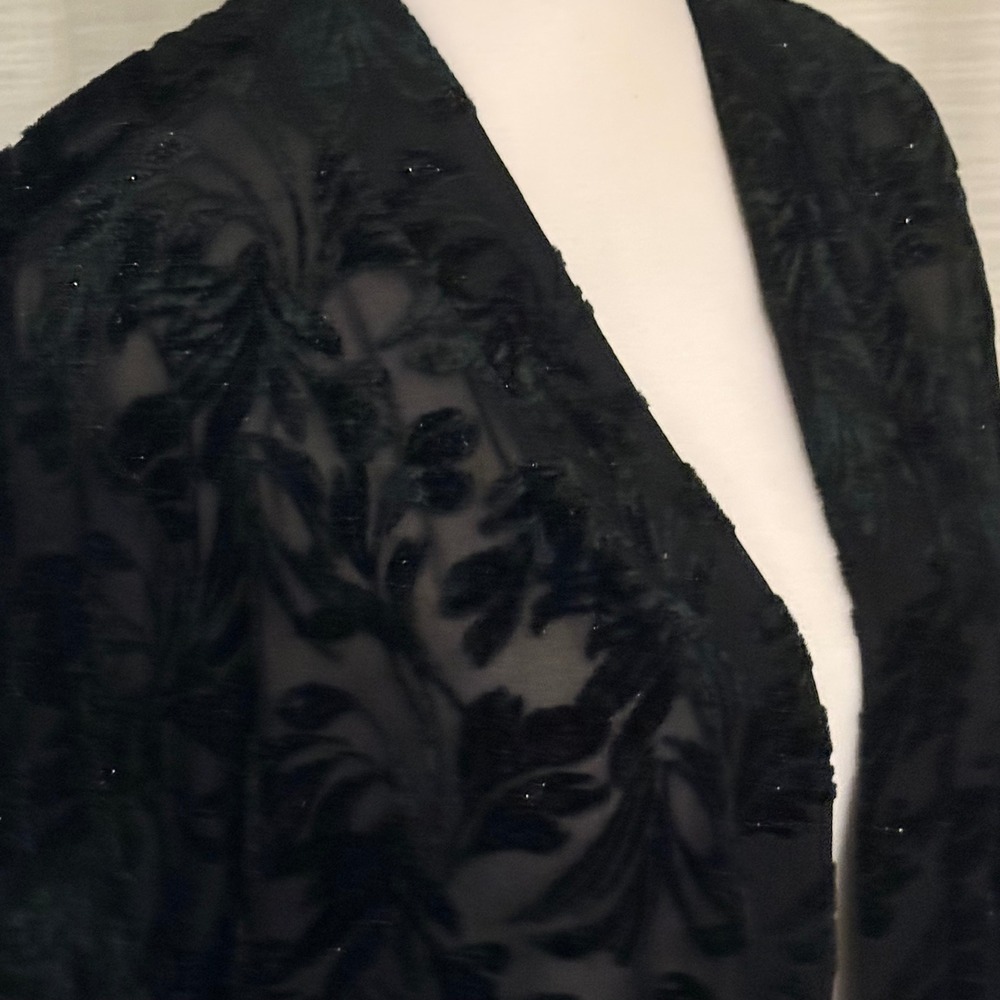Susan Graver Occasion Cardigan MP Black Velvet Burnout Glitter Open Front Kimono - Picture 2 of 16